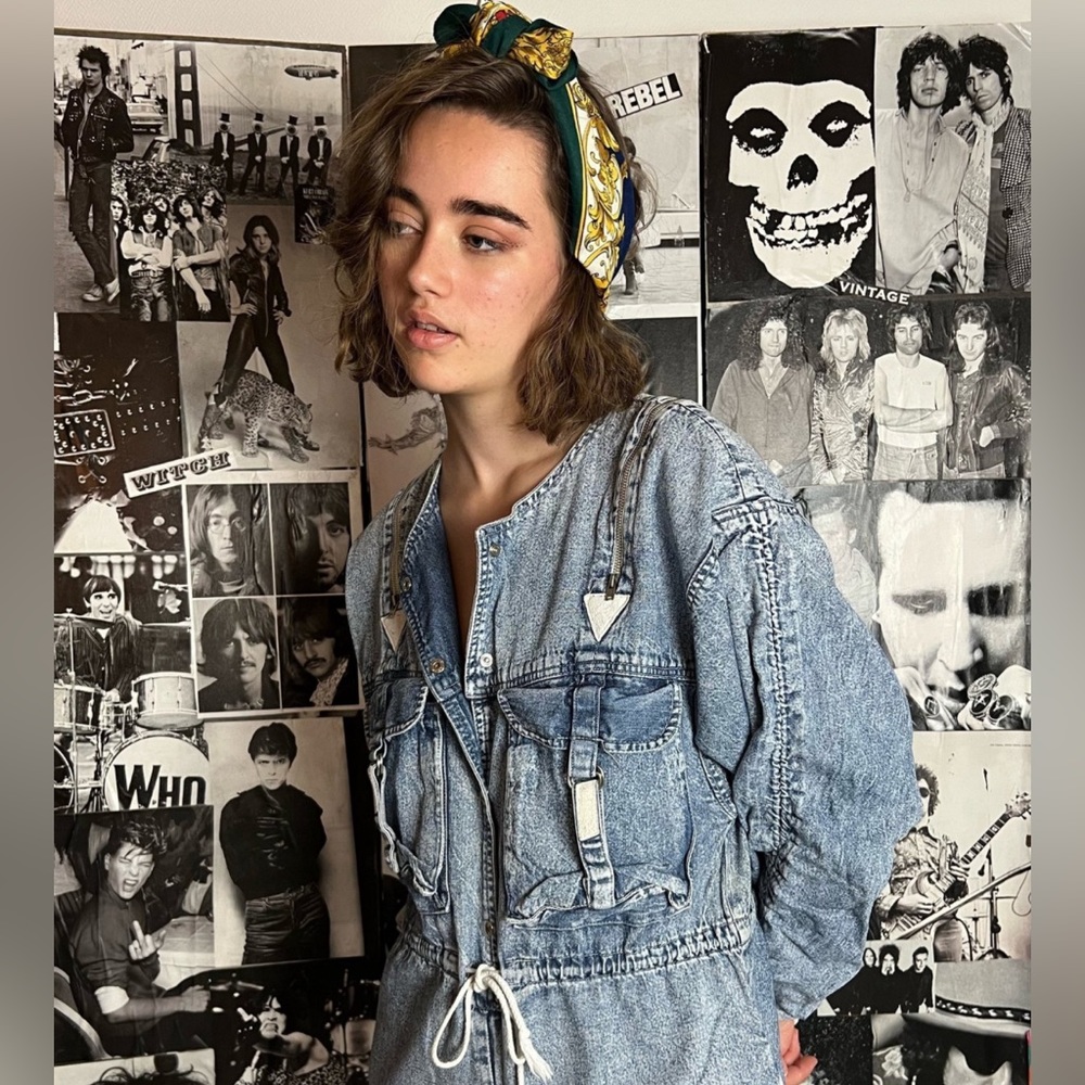 90s vintage Young Fashion denim button down y2k long sleeve top M L77-2
